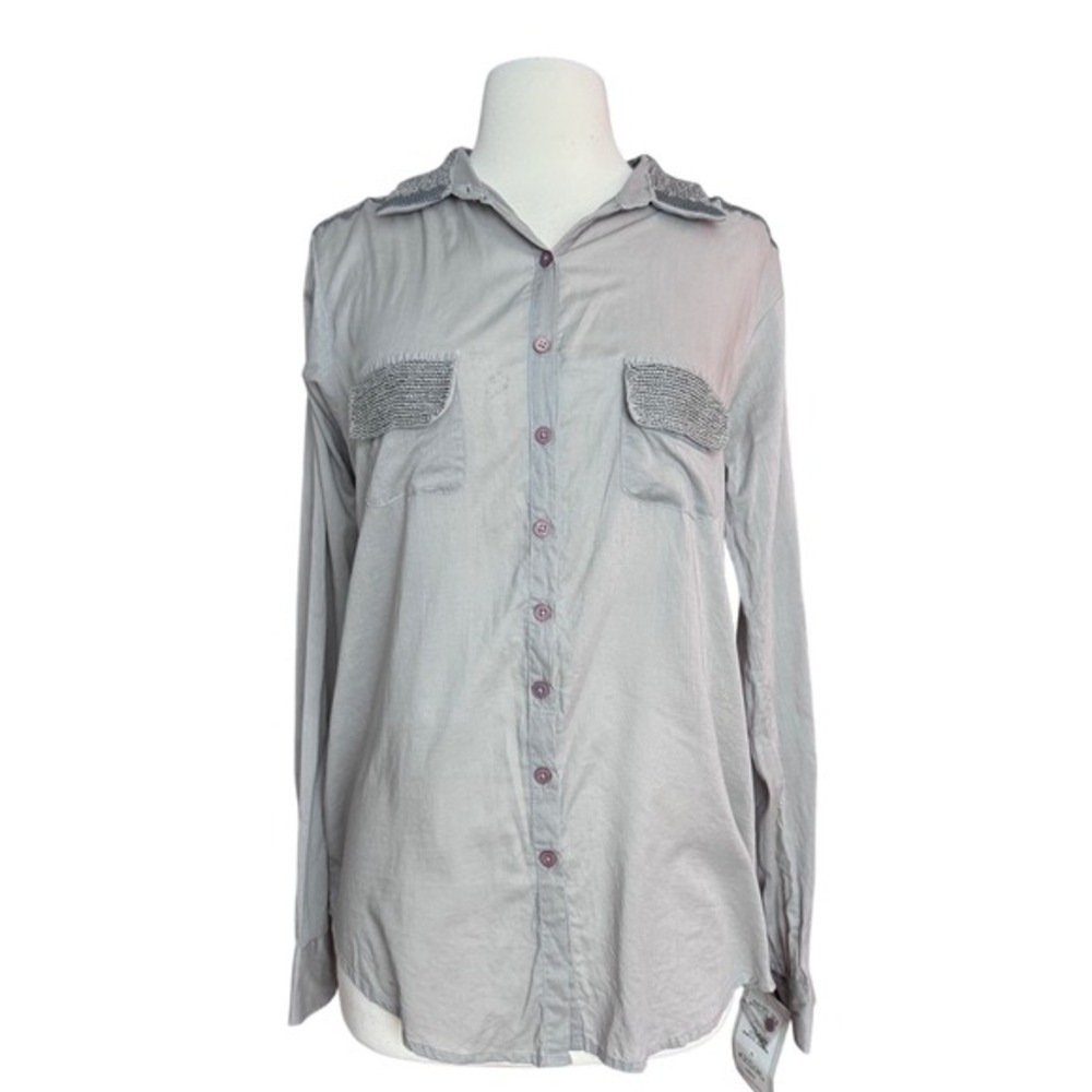 NWT Flaw Pete & Gretty by Johnny Was Small/Medium Gray‎ button up Beaded